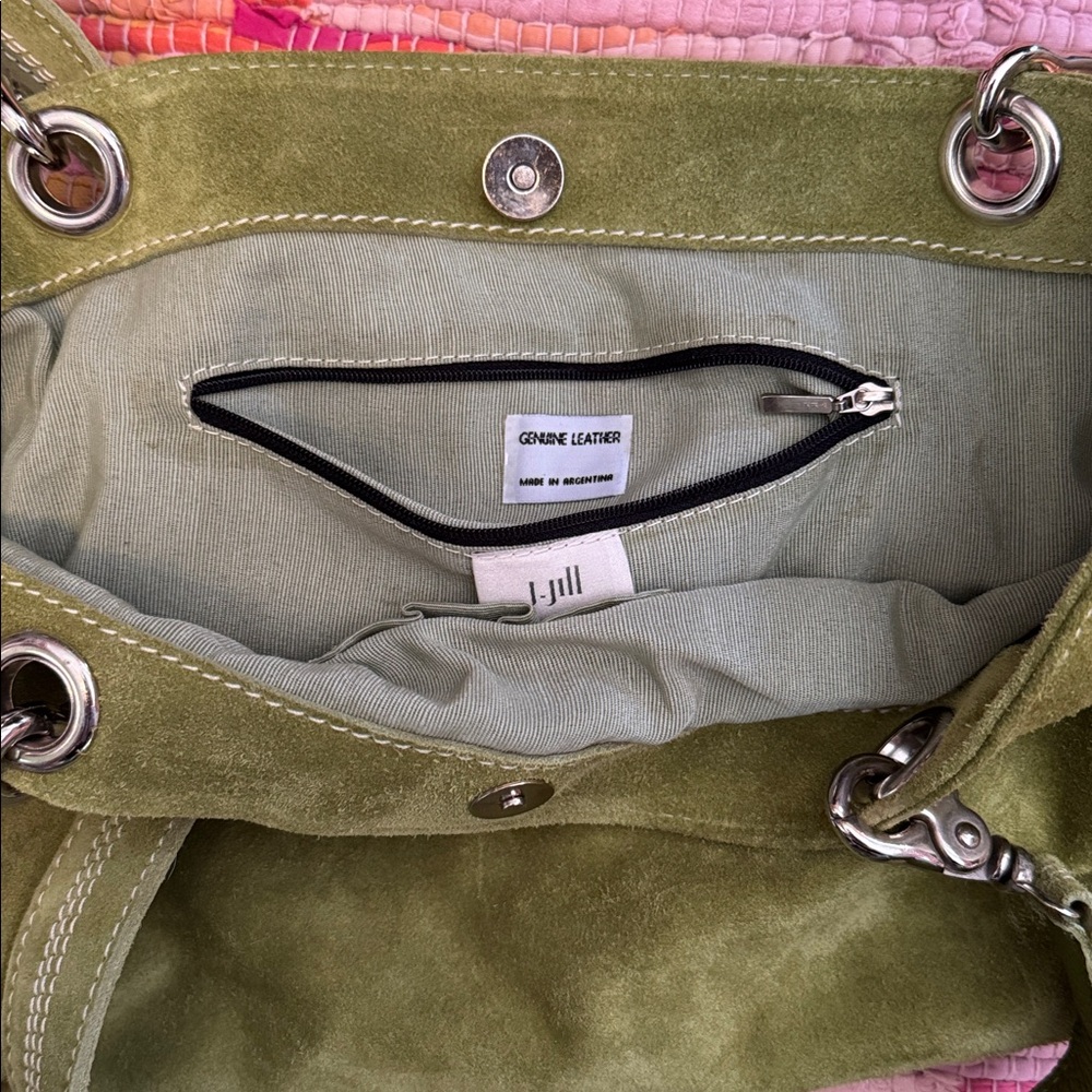 J. Jill Two-Tone Green Suede Shoulder Bag - Picture 6 of 6